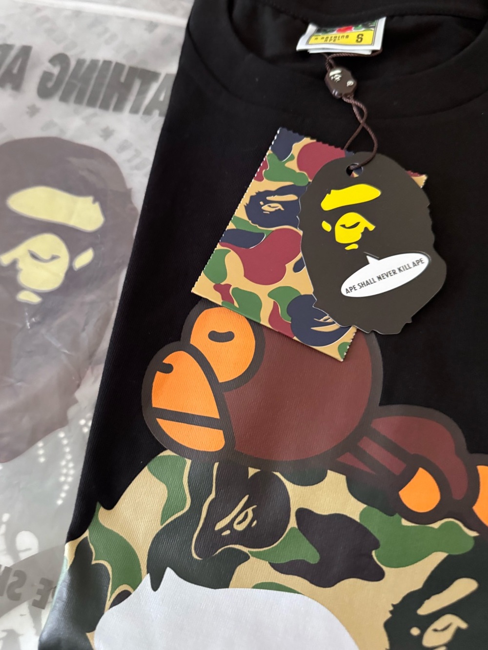 A Bathing Ape BAPE Baby Milo Camo Graphic T-Shirt Black Size Small NWT